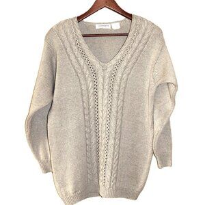 Vintage 1980s LIZ CLAIBORNE Petite Cable Knit Sweater in Beige, Size Small